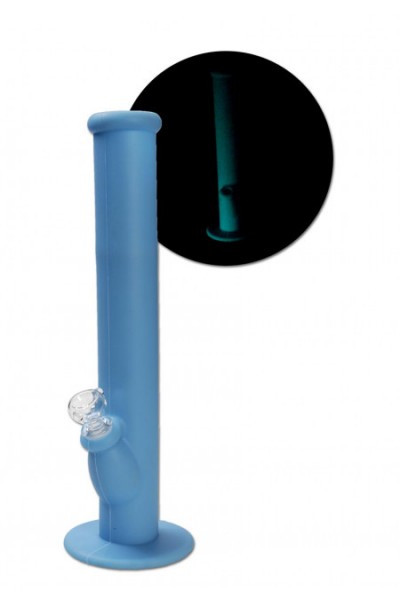 Silikonbong GLOW mit Glaskopf (leuchtet im Dunkeln) - blau